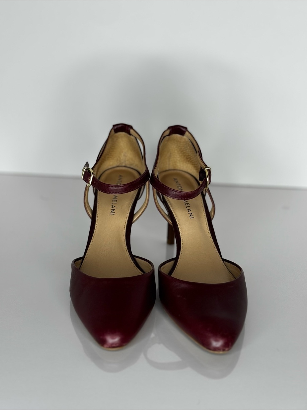 Antonio Melani burgundy leather d’Orsay heels, size 6.5.